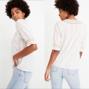 Madewell Rainbow Smocked Short Sleeve Peasant Top. Size XS.